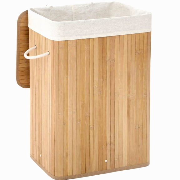 XGVGI  Laundry Hamper with Lid, 72L Woven Clothes Laundry Basket with Handles, Foldable, Removable Liner