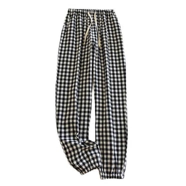 FAIWAD Pantalon de Pyjama à Carreaux pour Femmes Taille Haute Élastique Imprimé à Carreaux Joggers Droits Amples Pantalons de Survêtement