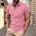 thumbnail image 2 of HVOBTTY Mens Summer Soft Versatile Pullover Casual Fashion Solid Color Collared Short Sleeve Loose Breathable Daily Base Layer Tops Pink, XXL, 2 of 5