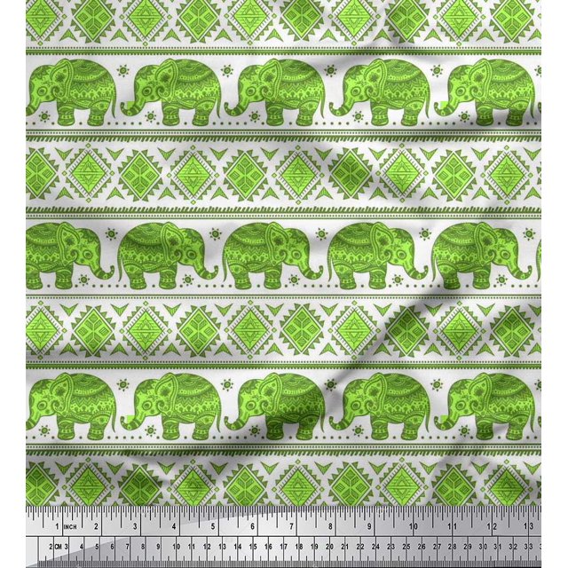 Soimoi Poly Georgette Fabric Aztec & Tribal Elephant Ethnic Decor Fabric Printed Yard 52 Inch Wide