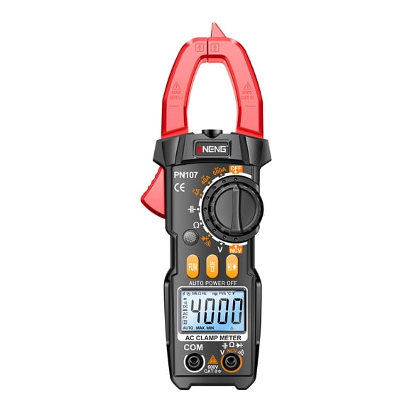 ANENG ANENG PN107 Digital Clamp Meter - 600V CAT II, 4000 Counts, AC/DC Current, Voltage, Resistance, Capacitance, Diode Tester, Non-Contact Voltage Detection, Red, No Battery Included