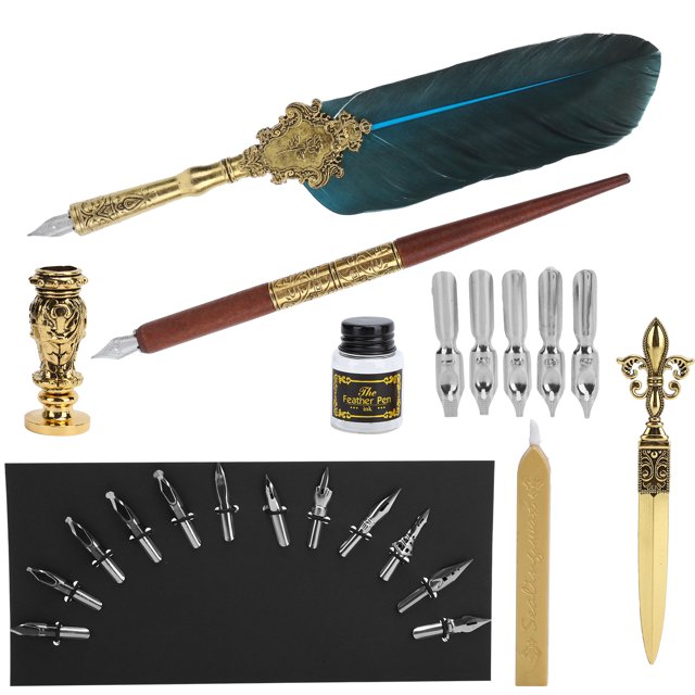 Ensemble de Stylos à Plume Style Affaires Rétro pour Étudiants, Stylo à Trempette, Trousse de Plume Créative, Fournitures de Correction d'Écriture