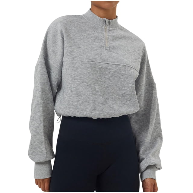 WRKEKC Chandail à Col Rond Uni pour Femme, Coupe Ample et Confortable en Molleton Éponge Français à Manches Longues Gris m