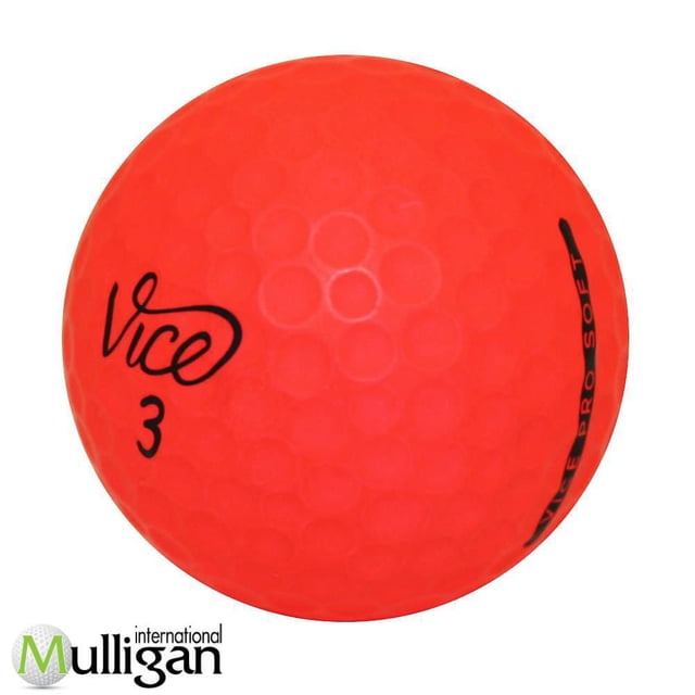 Mulligan - 36 Vice Pro-soft matte 4A Recycled Used Golf Balls, Pink showing a close-up of a single bright pink matte golf ball with dimples, black 'Vice' logo, number 3, and 'Vice Pro Soft' text, designed for soft feel, excellent tee-to-green distance, and near-green control, ideal for eco-conscious golfers.