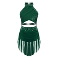 thumbnail image 3 of TiaoBug Robe de Danse Lyrique pour Filles Jupe Asymétrique à Sequins Col Licou Justaucorps de Patinage Artistique Robe Vert 16, 3 of 6