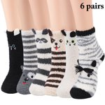 6 Paires Chaussettes floues pour femmes filles Mignon animal chaussons d'équipage Chausse chaude d'hiver Chaussée