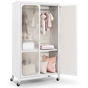 Costway Armoire de Rangement Armoire Mobile Garde-Robe avec Tringle et Tablette Ajustable