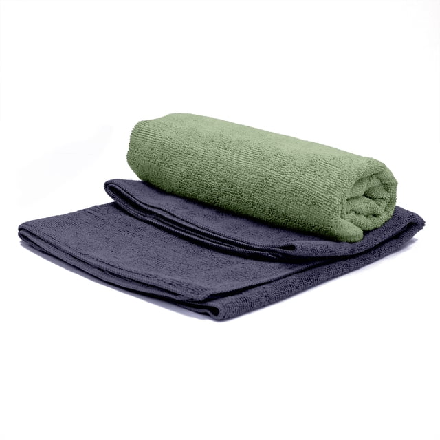 PurAthletics Lot de 2 Serviettes D\'entraînement Physique avec une Serviette Roulée Verte et une Serviette Pliée en Microfibre Gris Foncé, Antibactériennes, Sans Charpie, Ultra-Absorbantes et à Séchage Rapide, Convenant au gym et aux Voyages.