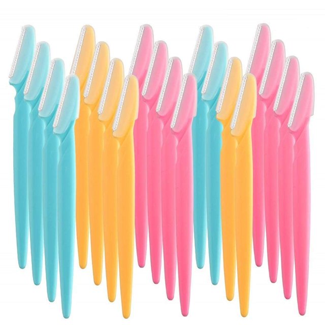 Rasoirs pour Poils du Visage et Sourcils 24 Pcs, Tondeuse de Précision, Gaine de Sécurité, Rasoir Polyvalent pour Femmes et Hommes avec Couvre-Sourcils de Précision (Couleur Aléatoire)