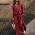 thumbnail image 1 of Gspmoly Robes pour Femmes, Robe Décontractée à Taille pour Femmes à Manches Longues avec Fermeture Éclair, Robe à Col en V Pur, Robes de Cocktail pour Femmes Offres des Fêtes, 1 of 6