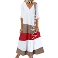 thumbnail image 2 of SMihono Robe Maxi Bohème d'Été pour Femmes Grande Taille Mode Décontractée Manches Courtes Col en V Bouton Imprimé Maxi Robe Longue Ample Plage, 2 of 5
