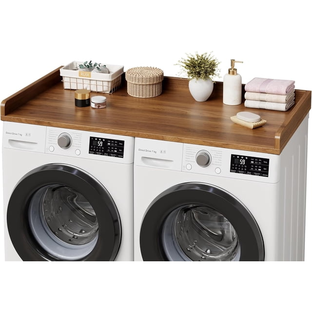 YUSAZENS 54 Inch Single Layer Laundry Countertop, MDF Board, Heavy Duty Utility Shelf for Washer Dryer Laundry Room Storage Red Brown