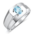 thumbnail image 3 of RYLOS Men's Rings 14K White Gold Ring Classic Solitaire 7X5MM Oval Shape Gemstone Designer Band Blue Topaz December Birthstone Rings For Men Size 10, 3 of 7
