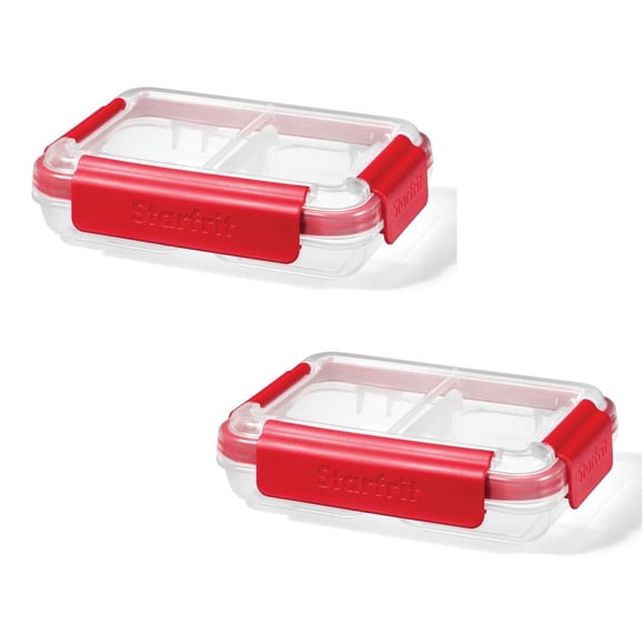 LocknLock - Set of 2 EasyLunch Divided Plastic Containers, 473mL Capacity, Red