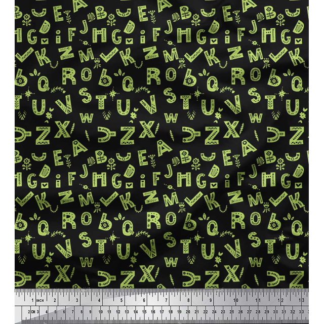 Soimoi Tissu Crêpe polyester Vert Imprimé Alphabet au Mètre 52 Pouces de Large