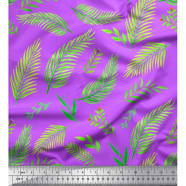 Soimoi Violet Poly Georgette Tissu Feuilles de Palmier Tissu Imprimé 1 Yard 42 Inch Wide