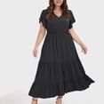 thumbnail image 4 of Bigersell Robe Midi de Fête pour Femmes Offres Femme Col en V Manches Courtes Robe Soleil Midi Style Robe D-55 Robes de Cocktail Invitées de Mariage pour Dames Grande Taille Robes d'Été, Noir TG, 4 of 7