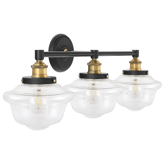 Linea di Liara Lavagna Farmhouse Matte Black Bathroom Light Fixtures Over Mirror Black and Gold 3-Light Bathroom Vanity Light Fixture Clear Glass Shades Modern Vanity Lights, Bulbs Included UL Listed