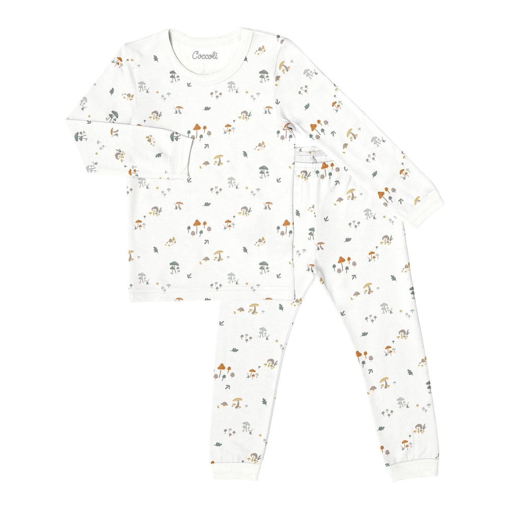 Coccoli Cotton-Modal Long Sleeve Pyjamas - Mushrooms on Cream (3 Years, 30-34 lbs)