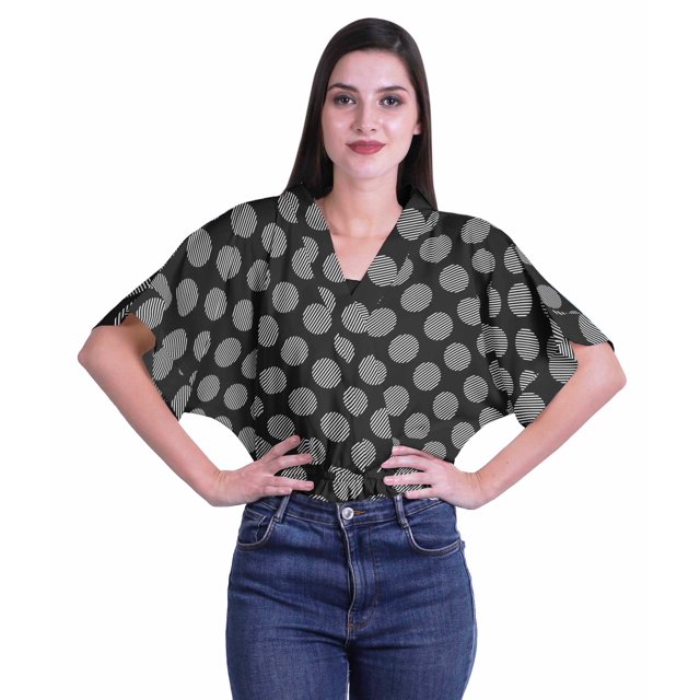 Moomaya Hauts Cache-Cœur pour Femmes Imprimés Taille Élastique Manches Boxy Blouse Cache-Cœur Décontractée