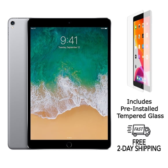 Refurbished Apple iPad Pro 10.5 w/ Pre-Installed Tempered Glass (WiFi + Cellular Unlocked) 256GB Space Gray (Grade A)
