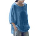 thumbnail image 1 of Besolor T-Shirts pour Femmes Grande Taille à Manches 3/4, Décontractés, Amples, Couleur Unie, Hauts en Coton et Lin, Col Ras du Cou, Tuniques d'Été, 1 of 3