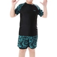 thumbnail image 2 of Hiiyo Boys Quick Dry Swimsuit Short Sleeve Rash Guard Shorts UPF50+ Bathing Suit, 2 of 4