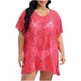 thumbnail image 2 of Pisexur Robe à Manches Courtes à Col en V pour Femme, Robe de Plage Unie à Manches Courtes avec Empiècements Ajourés, Chemise de Couverture Surdimensionnée, Robe à Manches Courtes pour Femme, Jupe pour Femme, 2 of 4