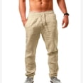 thumbnail image 1 of XZNGL Mens Elastic Pants Solid Color Breathable Cotton Linen Loose Casual Pants, 1 of 4