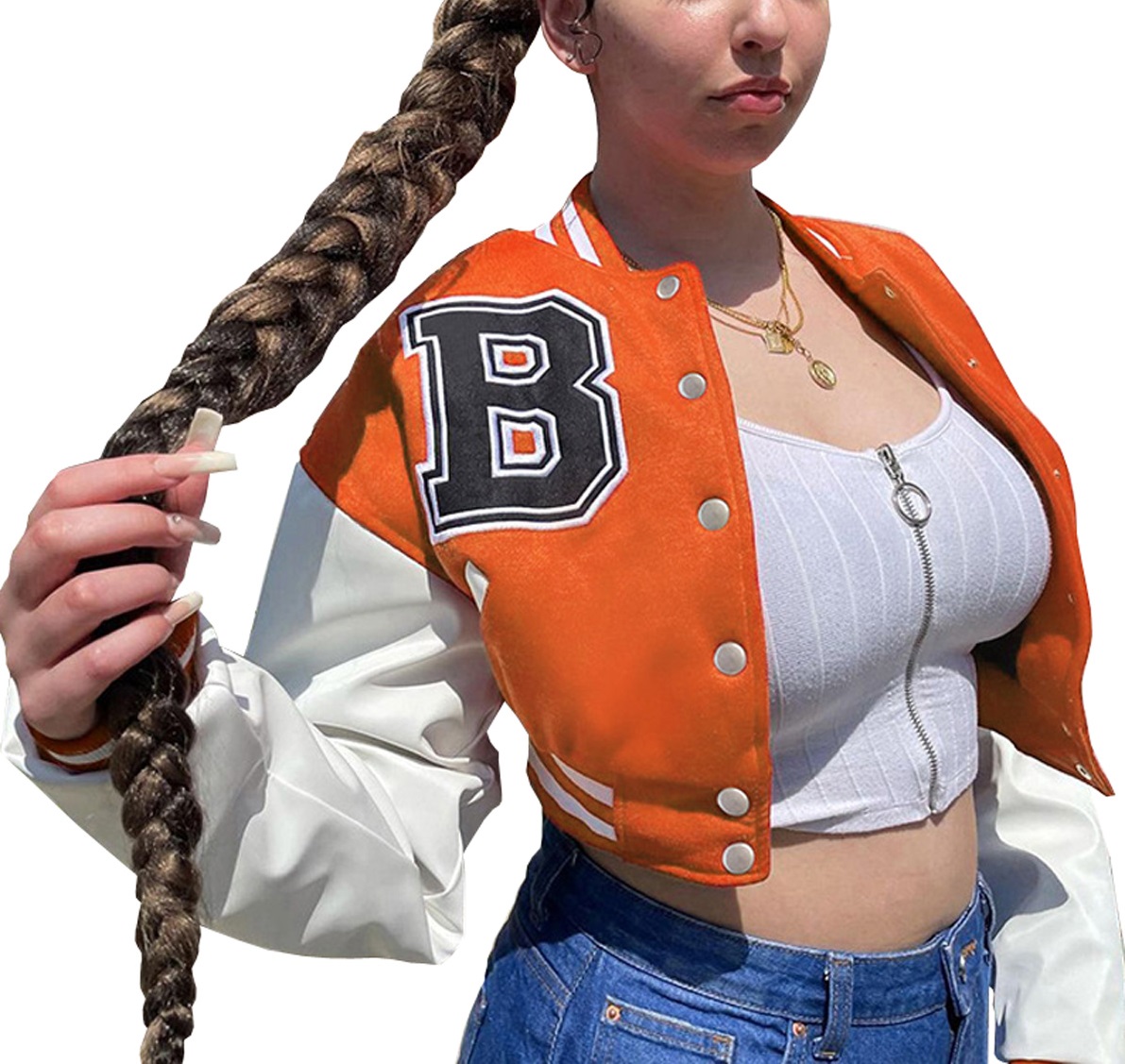 Women Varsity Jacket Long Sleeve Cropped Baseball Jacket Bomber Coats
