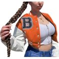 thumbnail image 1 of Veste Universitaire pour Femmes à Manches Longues, Veste de Baseball Courte, Manteaux Bomber, 1 of 2