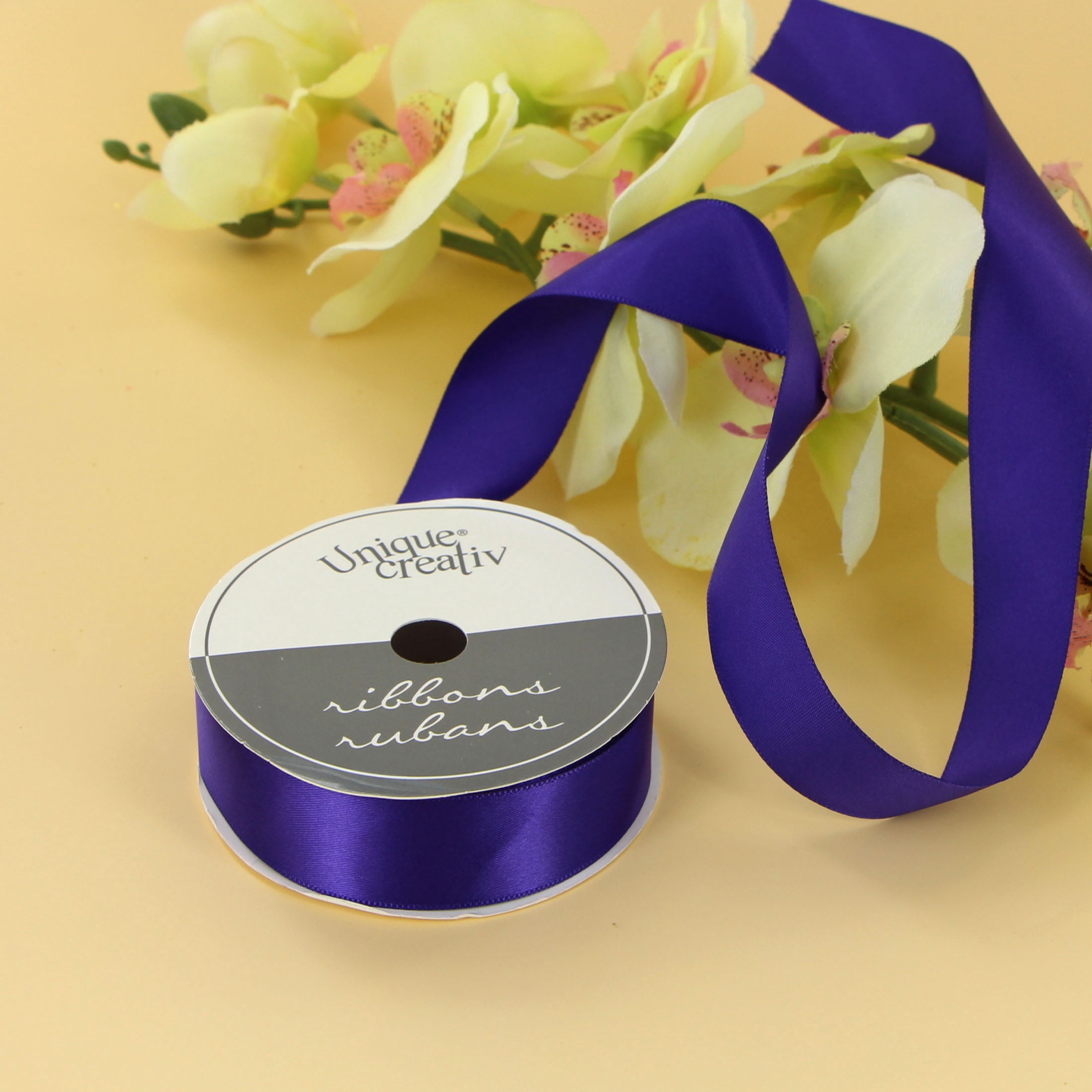 UNIQUE CREATIV Satin Ribbon 25 mm (0.98 in) × 5.5 m (⅞ in × 6 yd), violet, 5.49 m (18 ft)