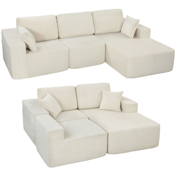 HOMCOM Modular Sectional Sofa, L Shaped Couch with Deep Seat, Cream White
