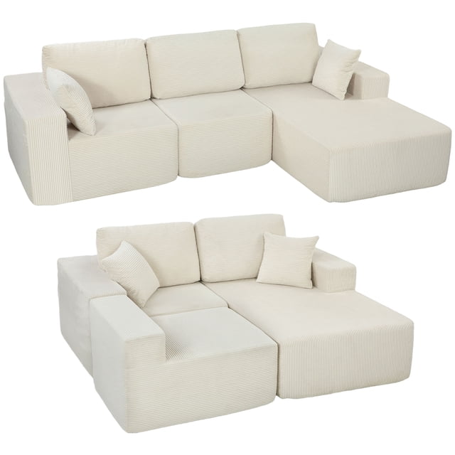HOMCOM Canapé Sectionnel Modulaire, Canapé en L avec Assise Profonde, Blanc Crème