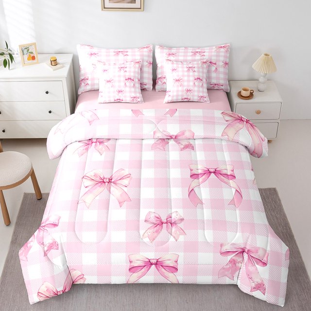 Erosebridal Ensembles de Literie pour Ados avec Nœud, Format Simple, Ensembles de Douillette Buffalo Rose avec Draps, Déco Princesse avec Nœud, Réversible