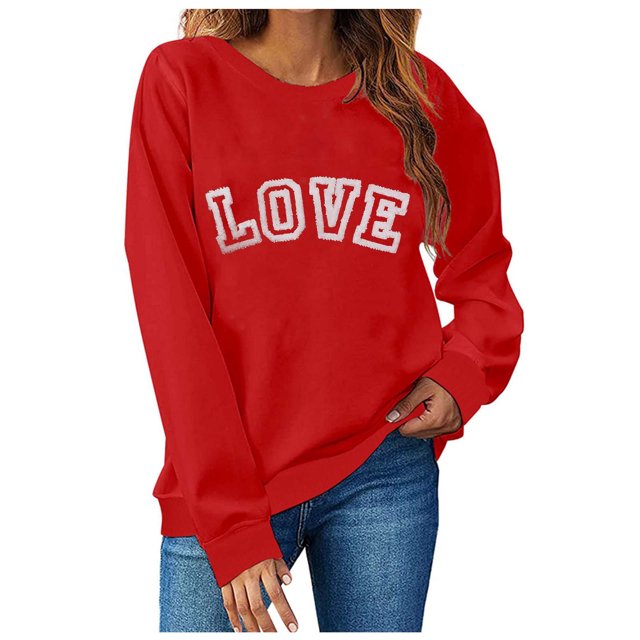 Automne TIMIFIS Chandails de la Saint-Valentin pour Femmes Chandail à Cœur Chemises Mode Manches Longues Col Rond Chandail à Enfiler Hauts - Printemps/été