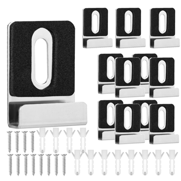 Ensemble de 12 Pcs de Supports de Miroir en Métal, Pinces pour Miroir avec Vis, Tampons en Caoutchouc, Crochets pour Miroir, Quincaillerie de Support de Miroir Robuste, Ensemble de 12 Pcs de Supports de Miroir en Métal