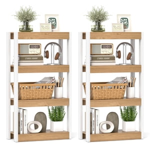 Costway 2 PCS 4 Bibliothèque en bois Tier Bookhelf avec double kit anti-découpage Unité de rayonnage ouverte Naturel