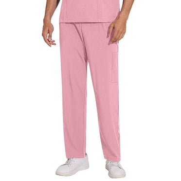 Amzcrzy Scrub Pants for Men Solid Color Elastic Waist Scrubs for Men Comfy Stretch Drawstring Work Pants for Men Fashion Straight Leg Uniform Scrubs with Pockets L