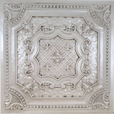 Tuile de Plafond en Faux Étain PVC 2'x2' à Encastrer, à Coller, Blanc Antique, Échantillon