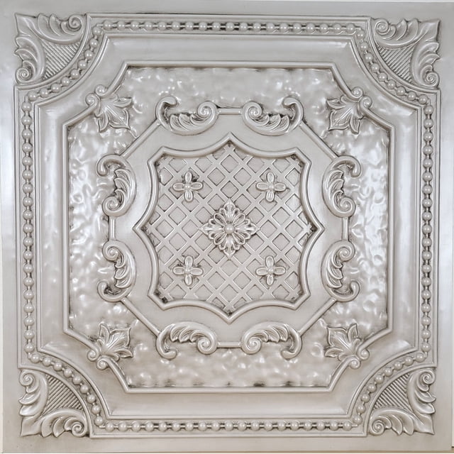 Drop-In, Glue-Up 2'x2' Faux Tin PVC Ceiling Tile In Antique White, Sample