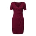 thumbnail image 3 of WTXUE Plus Robes Taille, Robe Moulante à Manches Courtes Mi-Longue à Col en V, Robe Asymétrique Unie pour Femmes Grande Taille, Rouge Taille 3TG(US:24), 3 of 9