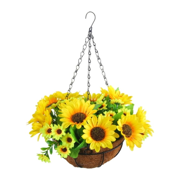 Luzkey Artificial Hanging Flowers in Basket Planter Garden Decor Faux Hanging Plants Flowerpot for Garden Patio Home Porch Courtyard Yellow