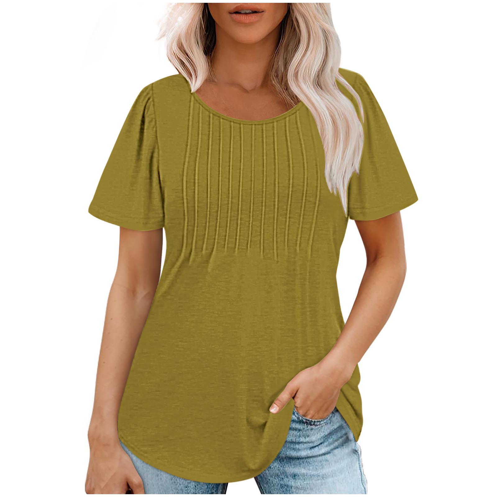 AherBiu Tuniques pour Femmes Amples Décontractées à Manches Courtes Couleur Unie Confortables d'Été à Col Rond Blouse T-Shirts