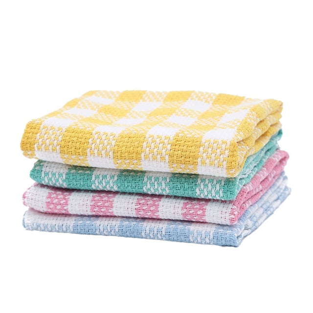 BKBP Cotton Cleaning Rags Dish Cloths for Washing Dishes, Set of 4 Dish Rags for Cleaning, Light and Soft Dish Towels for Kitchen Drying Dishes, 13.7 Inch x 13.7 Inch