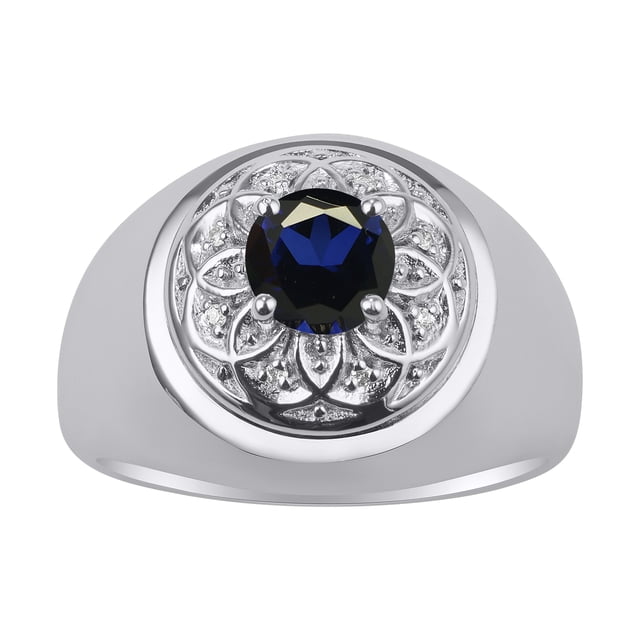 RYLOS Men's Rings Sterling Silver Designer Gypsy 7MM Round Gemstone & Diamond Ring Sapphire September Birthstone Size 13