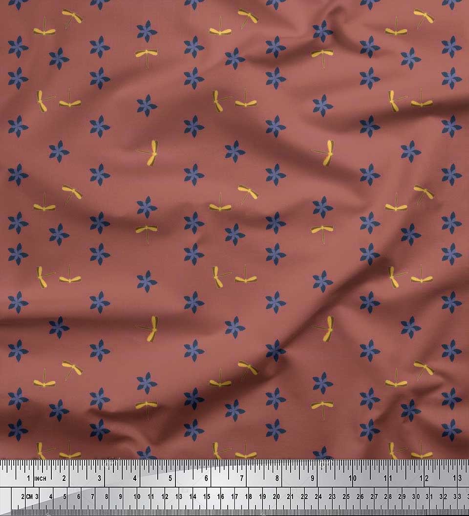 Soimoi Tissu en Velours Imprimé Floral & Libellule pour Couture, Largeur 58 Pouces