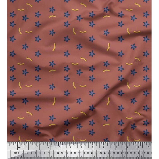 Soimoi Georgette Viscose Fabric Floral & Dragonfly Insects Fabric Prints By Yard 42 Inch Wide