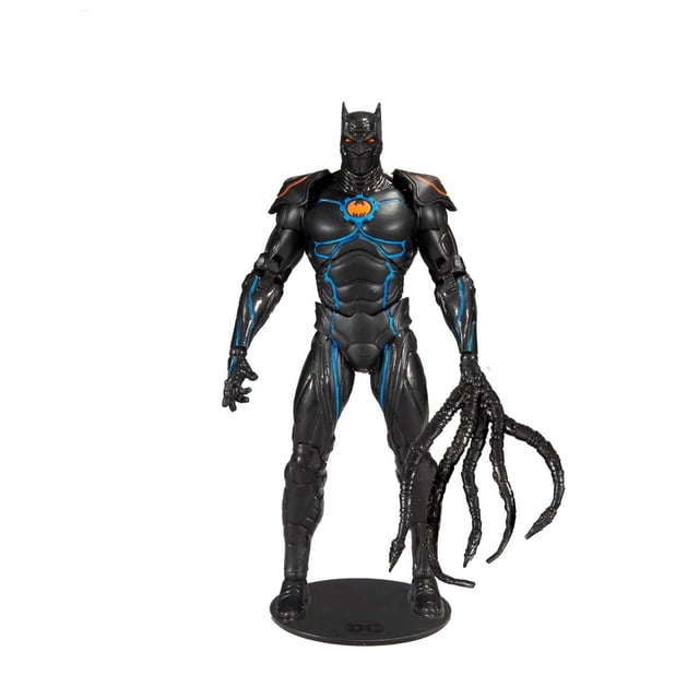 McFarlane Toys - DC Multiverse - Dark Nights : Metal - Batman Earth -44 (The Murder Machine) Figurine Articulée de 7 Pouces Montrant Batman Noir et Blindé avec Lignes de circuit nanobot Bleues, Emblème de Chauve-Souris orange sur la Poitrine, Bras Griffe Cybernétique et base de logo DC Ronde, Convient pour l'Exposition et la collection.