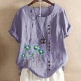 thumbnail image 1 of TopLLC Chemises Mexicaines pour Femmes Hauts Brodés Traditionnels Tunique Décontractée à Fleurs pour Femmes Col Rond Manches Courtes Chemises en Lin, 1 of 5